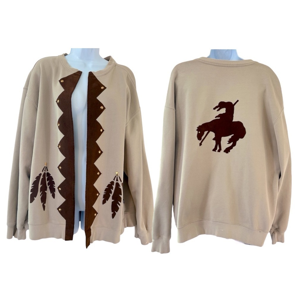 HANDMADE Custom Southwest Sweatshirt Jacket Feather Native American Size L/XL